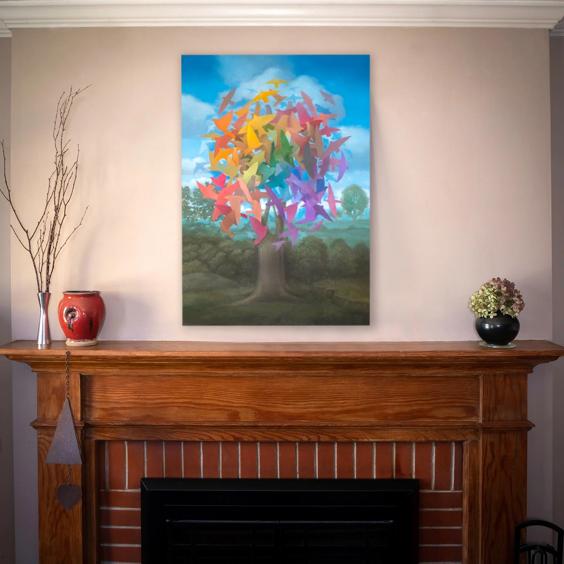 Out of Many, One; Out of One, Many
Commissioned by the Indiana University McKinney School of Law. The painting reflects the enduring idea that both nature and society are stronger and more resilient when diversity is embraced. Oil on canvas, 20 × 30 