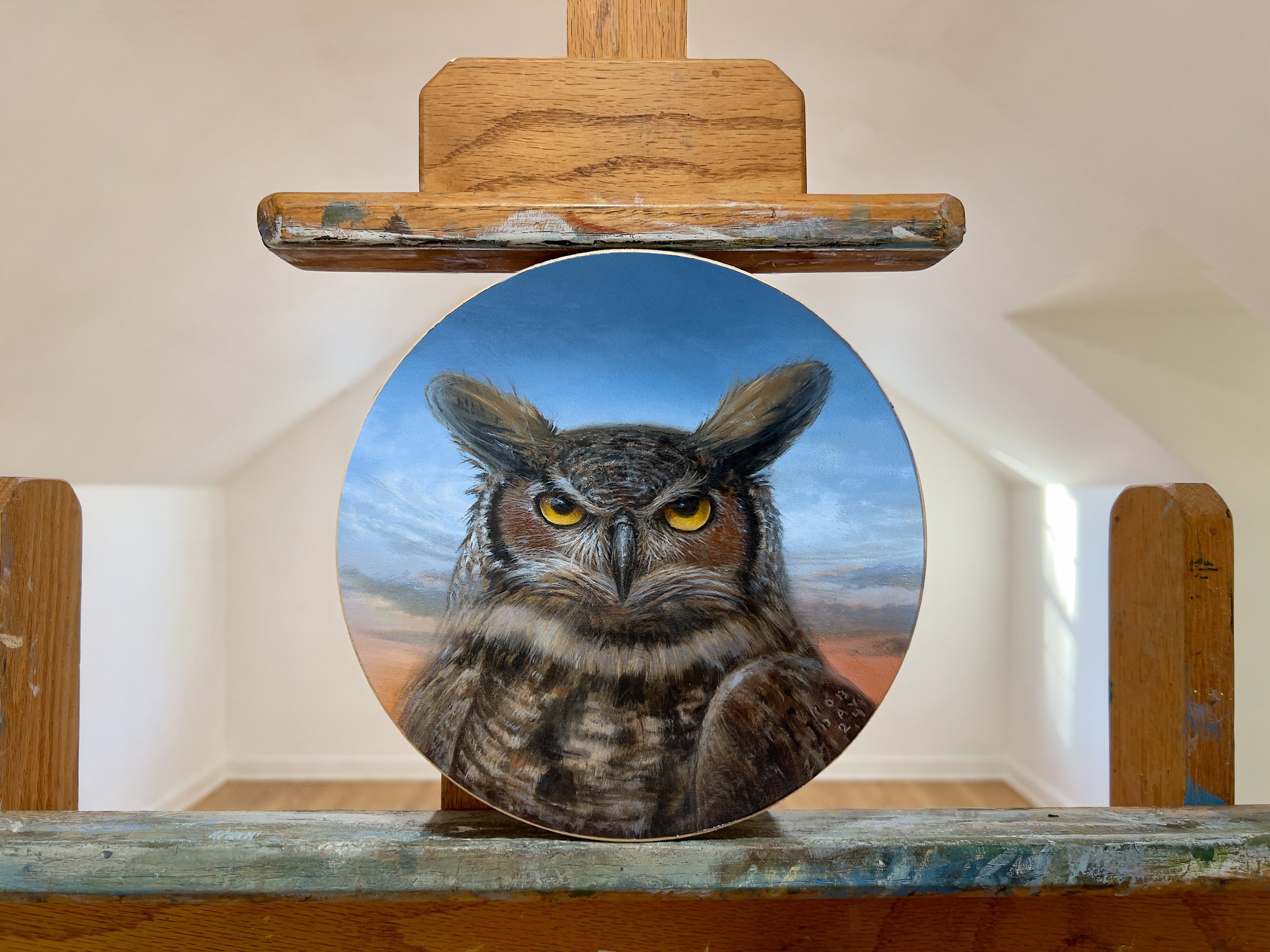 Barred Owl, oil on panel, 8", Sold