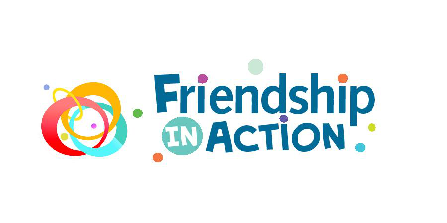 Colorful logo with abstract shapes and circles, and the text "Friendship in Action".