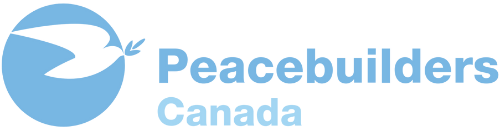 Peacebuilders Canada logo featuring a stylized dove in blue and black text.