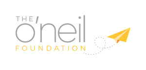 Logo for The O'Neil Foundation with a yellow paper airplane
