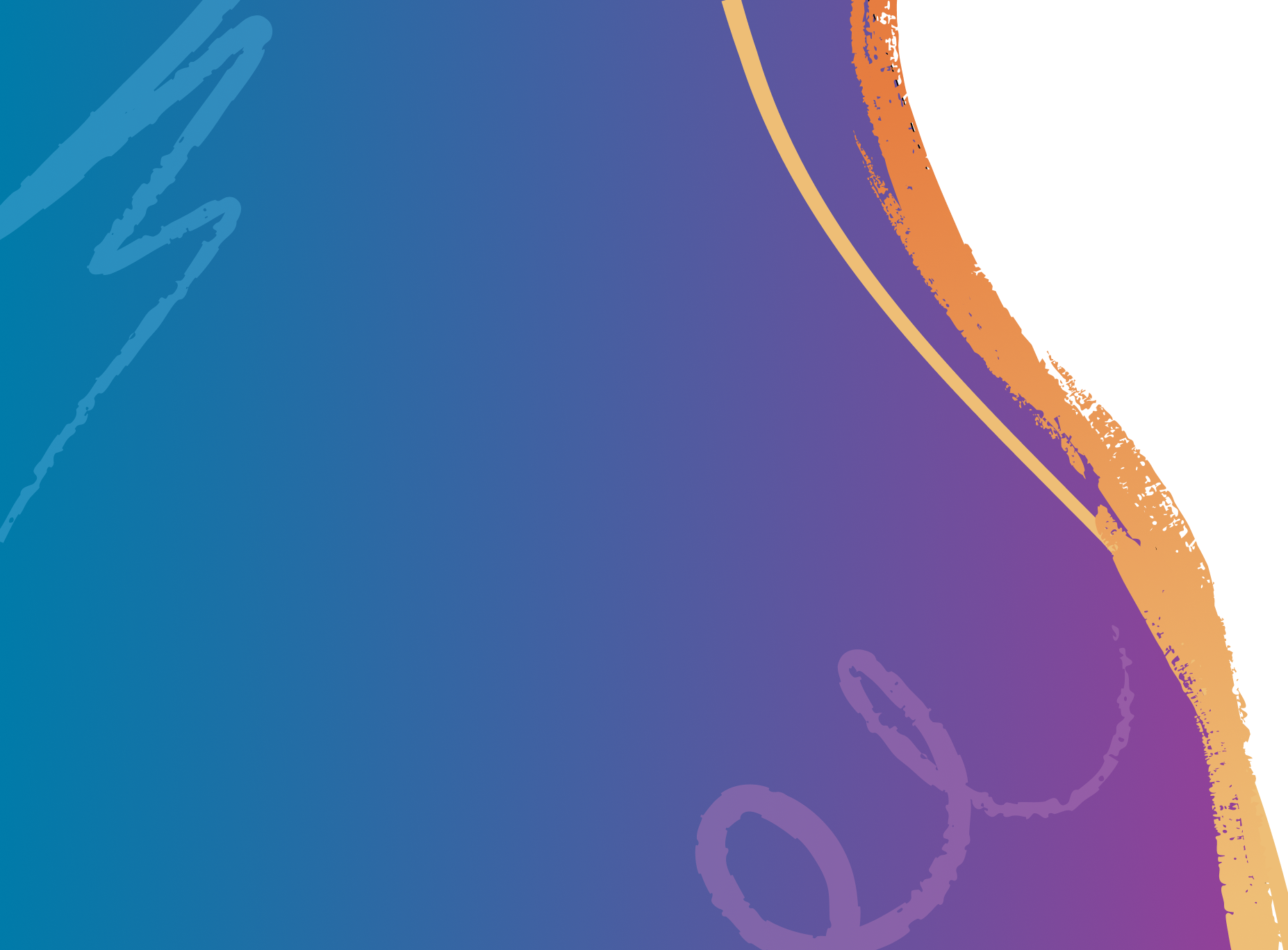 Abstract colorful background with gradient hues of blue, purple, orange, and yellow, featuring curved and scribbled design elements.