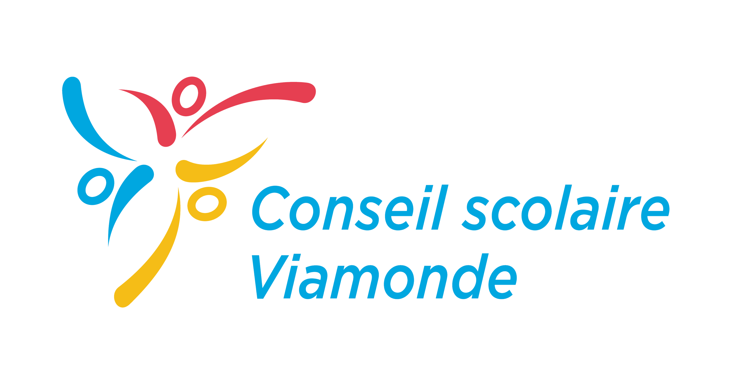 Logo of Conseil scolaire Viamonde featuring abstract figures in red, yellow, and blue forming a circle, with the school name in blue text.