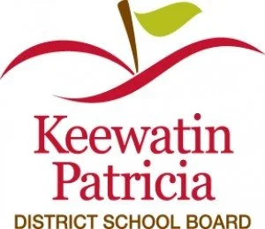 Logo for Keewatin Patricia District School Board featuring an apple, leaf, and stylized waves