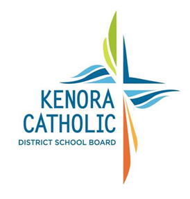 Logo of Kenora Catholic District School Board featuring a stylized cross with green, blue, and orange elements.