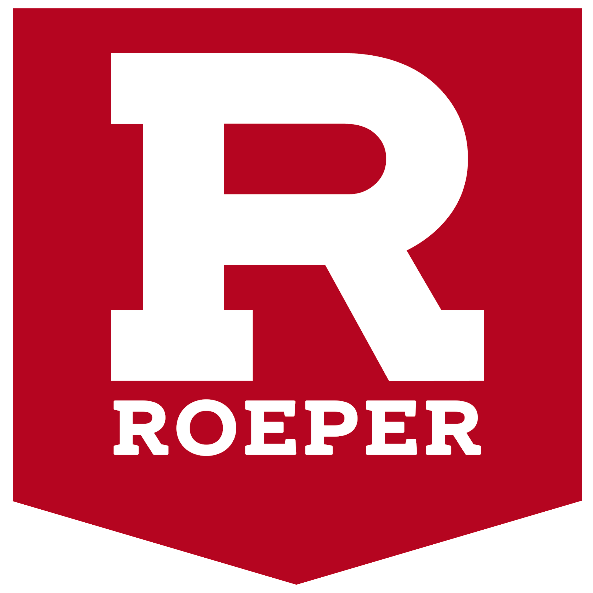 Red shield-shaped emblem with a white large letter 'R' and the word 'ROEPER' in white capital letters underneath.