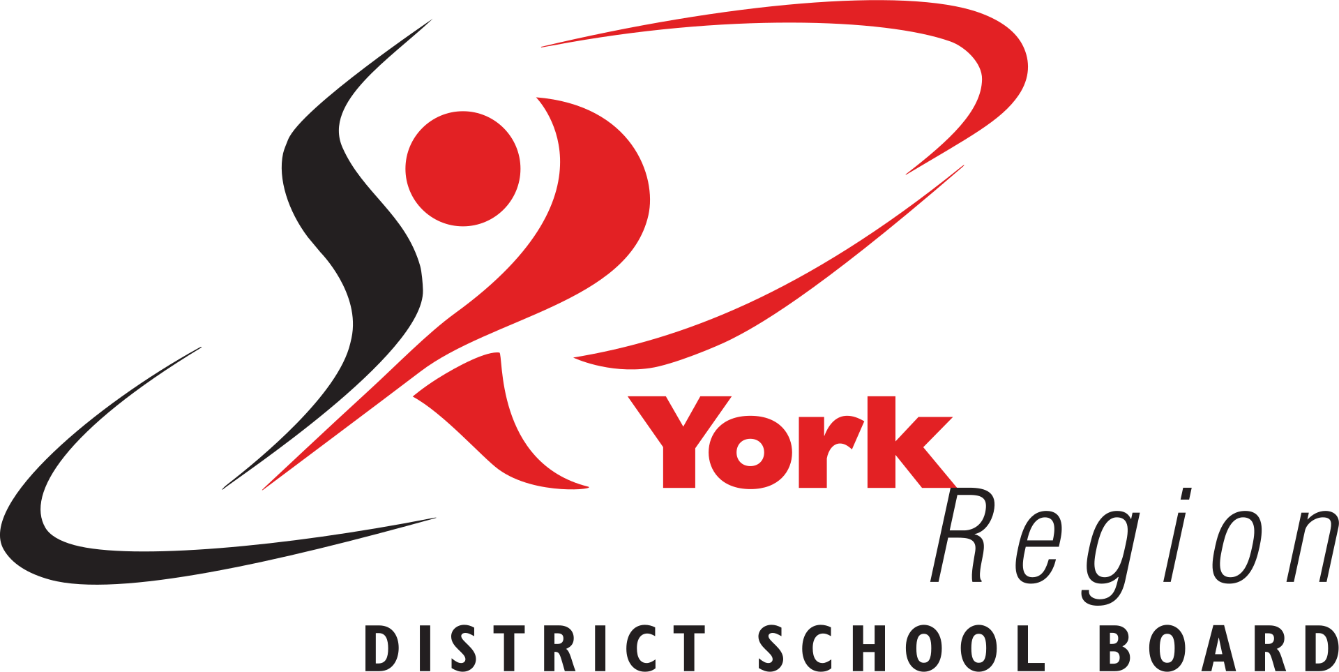 Logo of the York Region District School Board featuring a stylized figure with a red circle head, black and red swoosh design, and text 'York Region District School Board'.