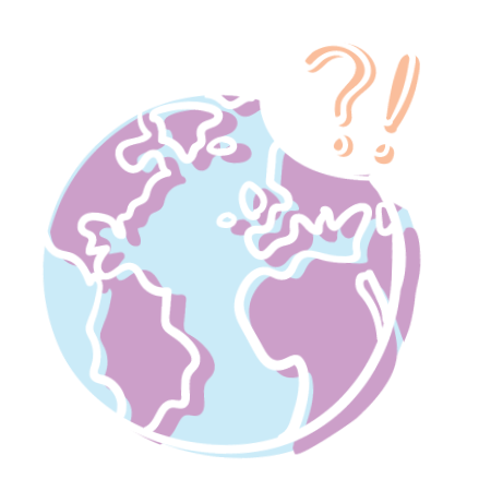 Illustration of the Earth with a speech bubble containing a question mark and exclamation mark.