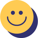 Smiley face with a yellow circular background and dark blue outline.
