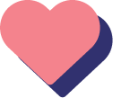 Two overlapping hearts, one pink and one dark blue, on a black background.