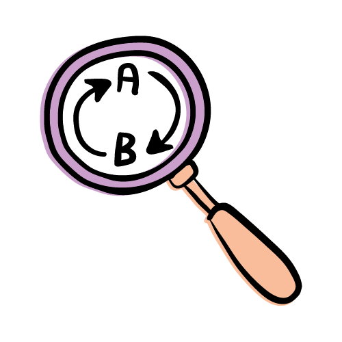 Illustration of a magnifying glass with a purple handle and rim