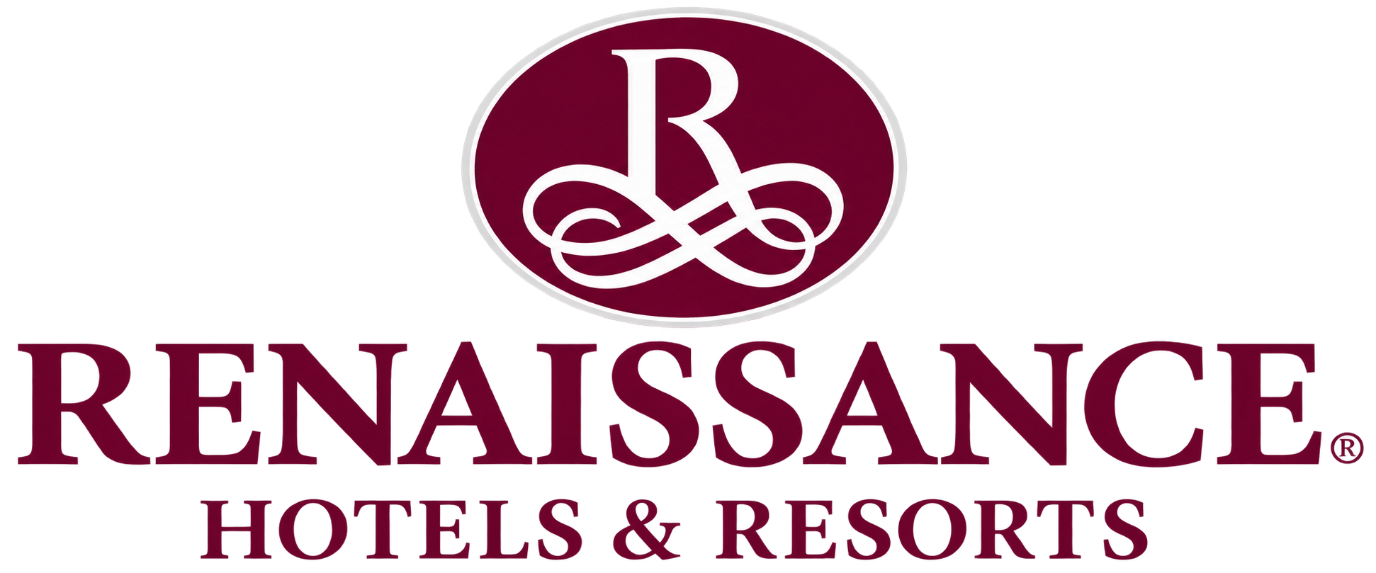 Renaissance Hotels & Resorts logo with maroon circular emblem containing the letter R and decorative curves, and the text Renaissance Hotels & Resorts in maroon.