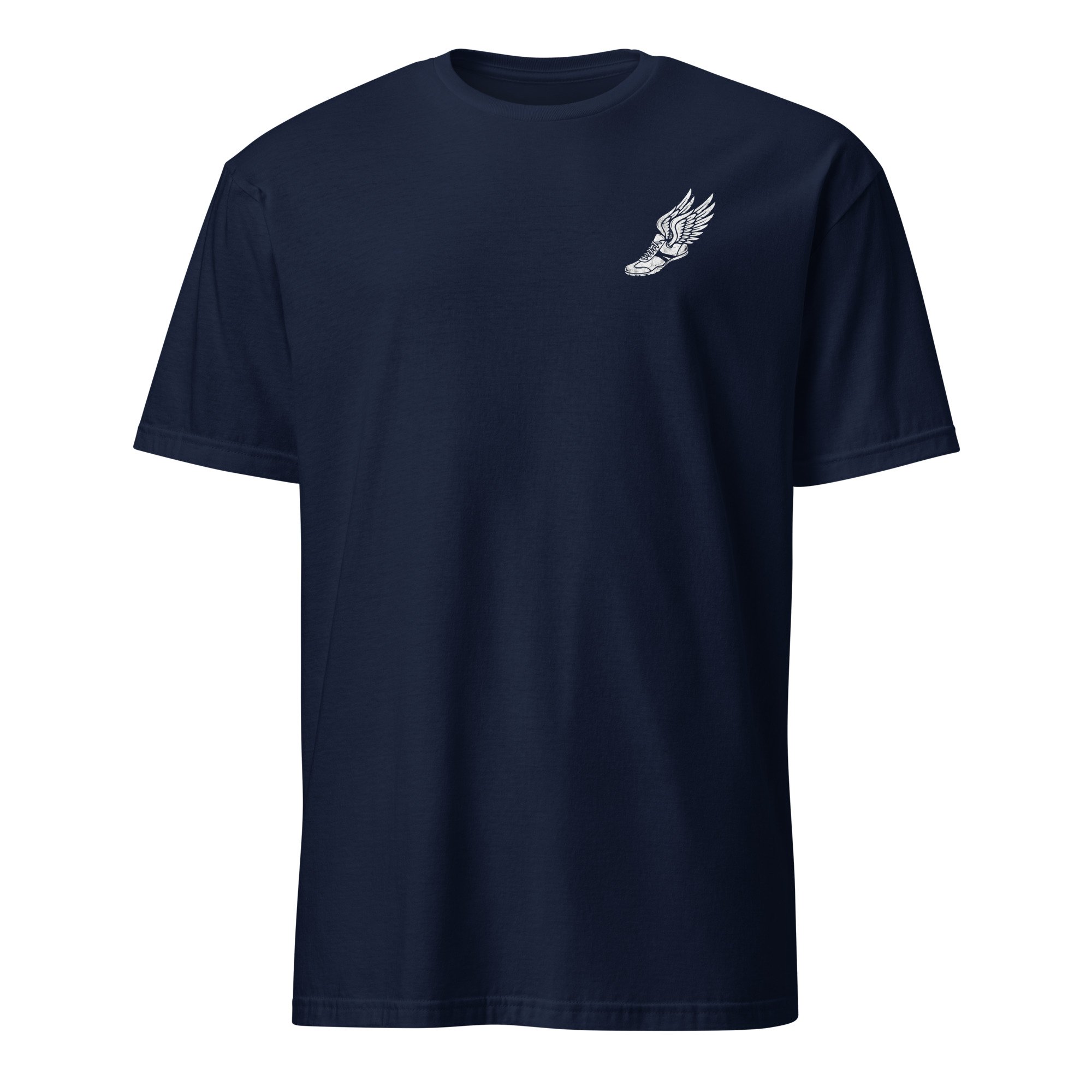 Corinth Christian Track Team shirt in navy, front view