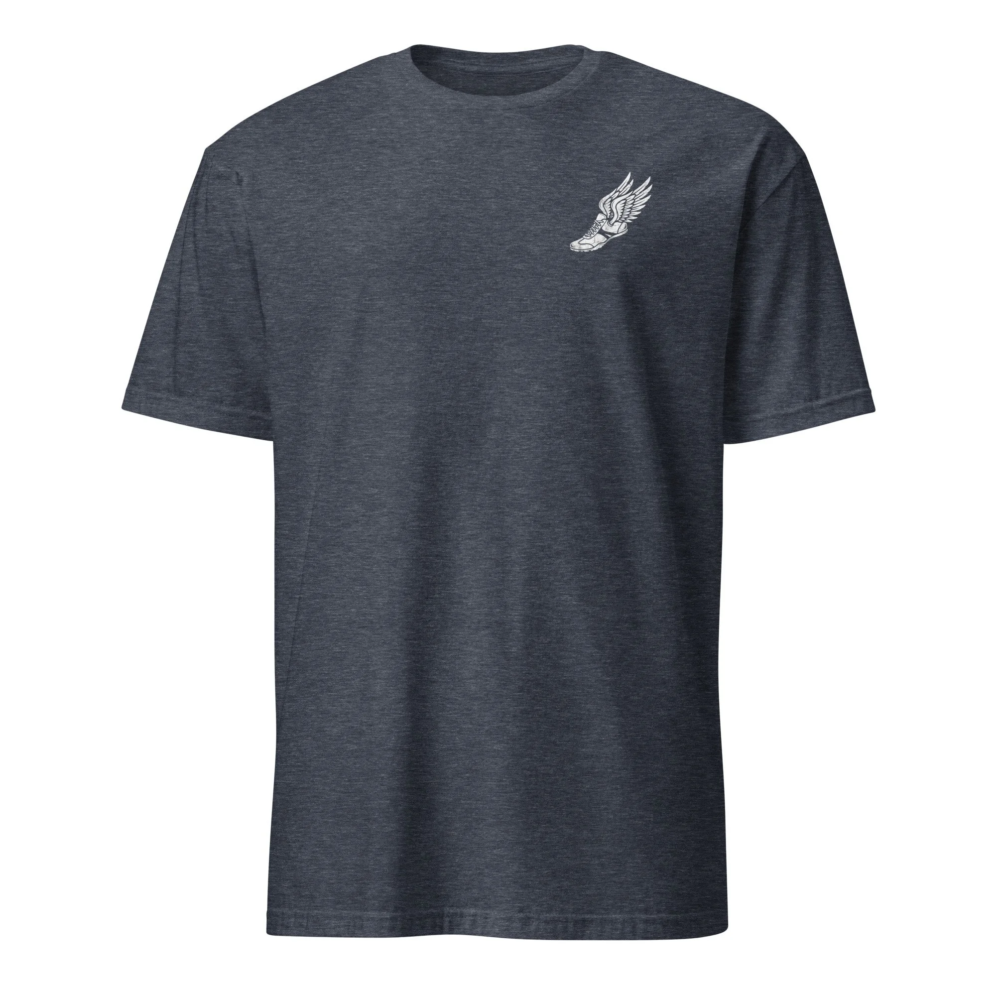 Corinth Christian Track Team shirt in heather navy, front view