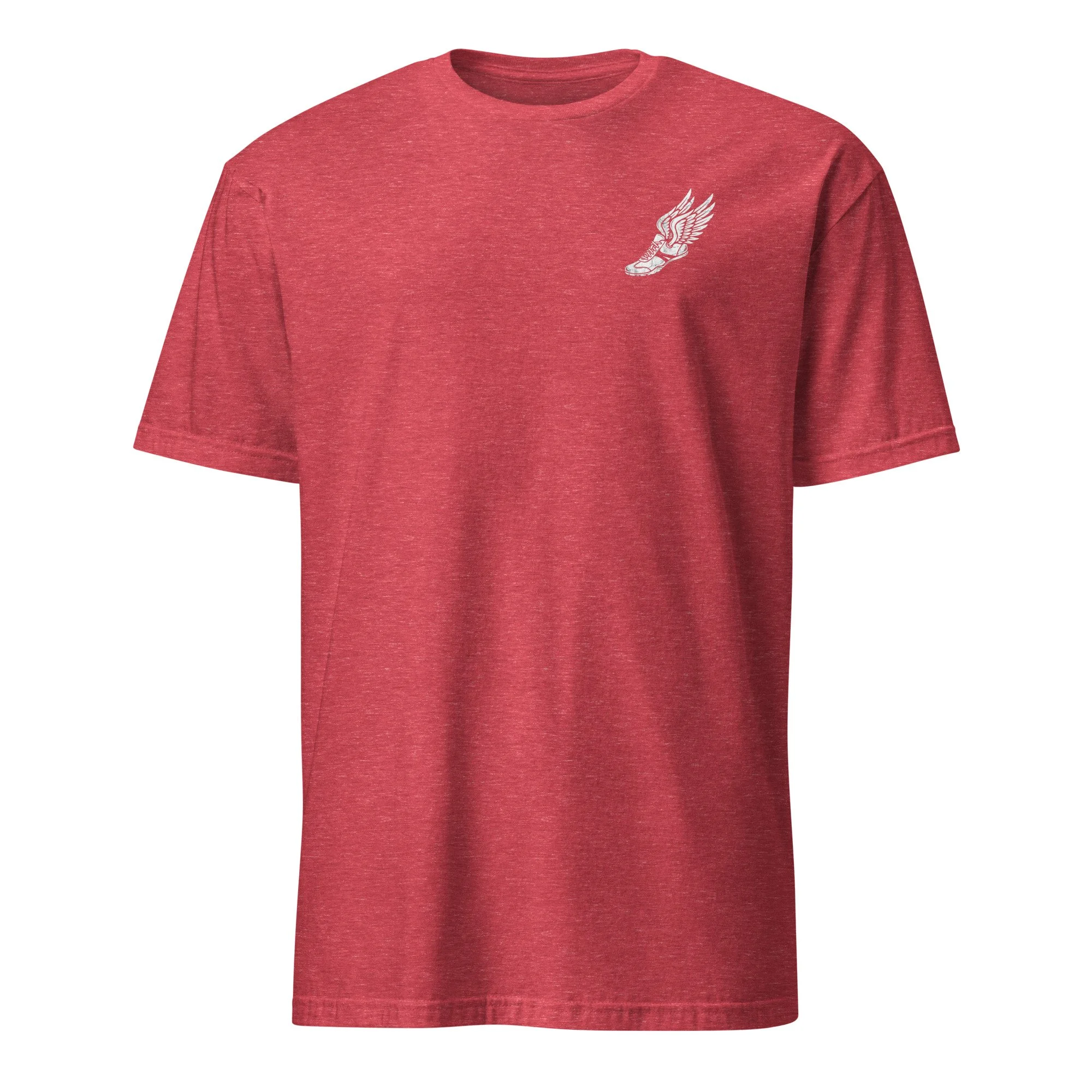 Corinth Christian Track Team shirt in heather red, front view