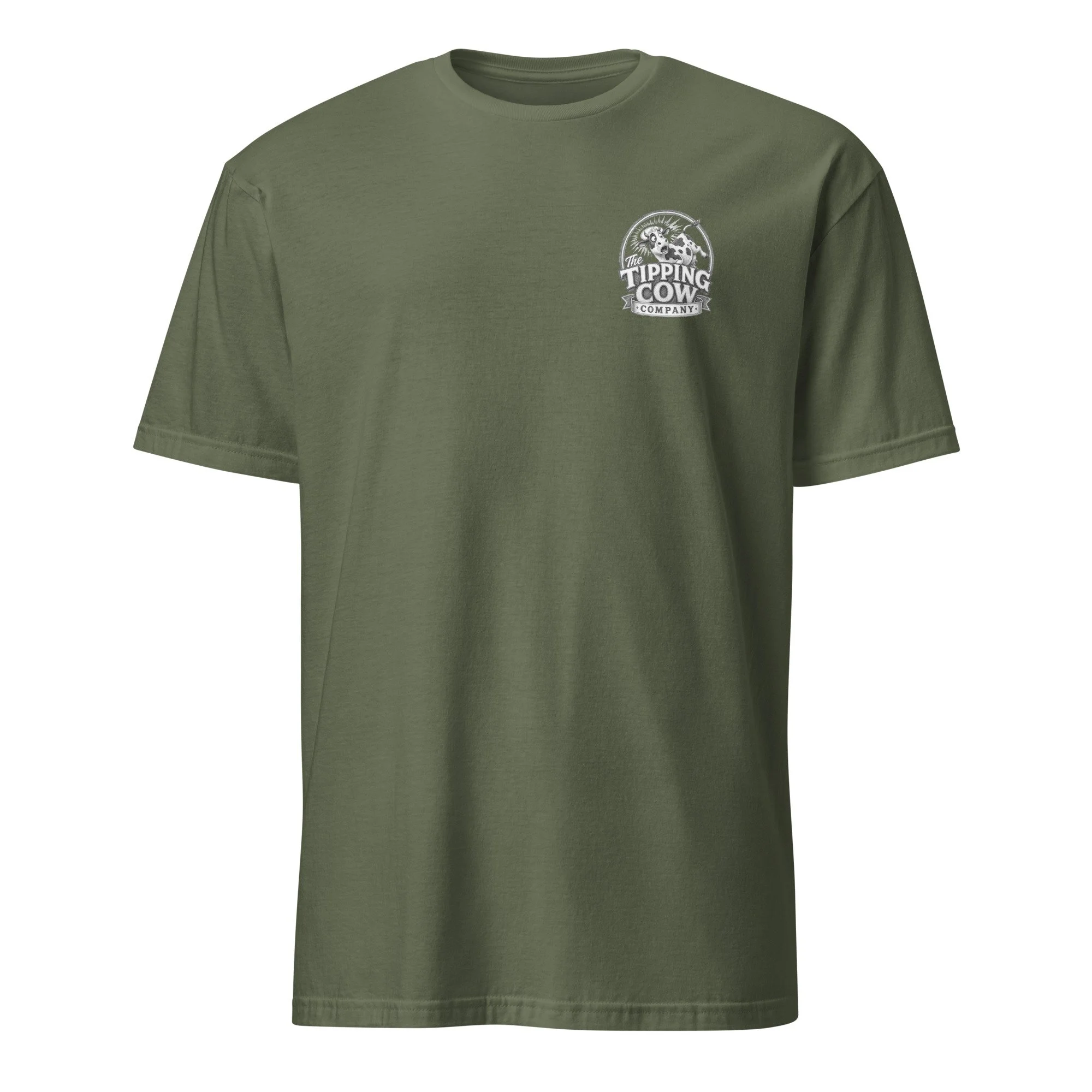 Yellowstone State Cow Tipping T-shirt in military green, front view