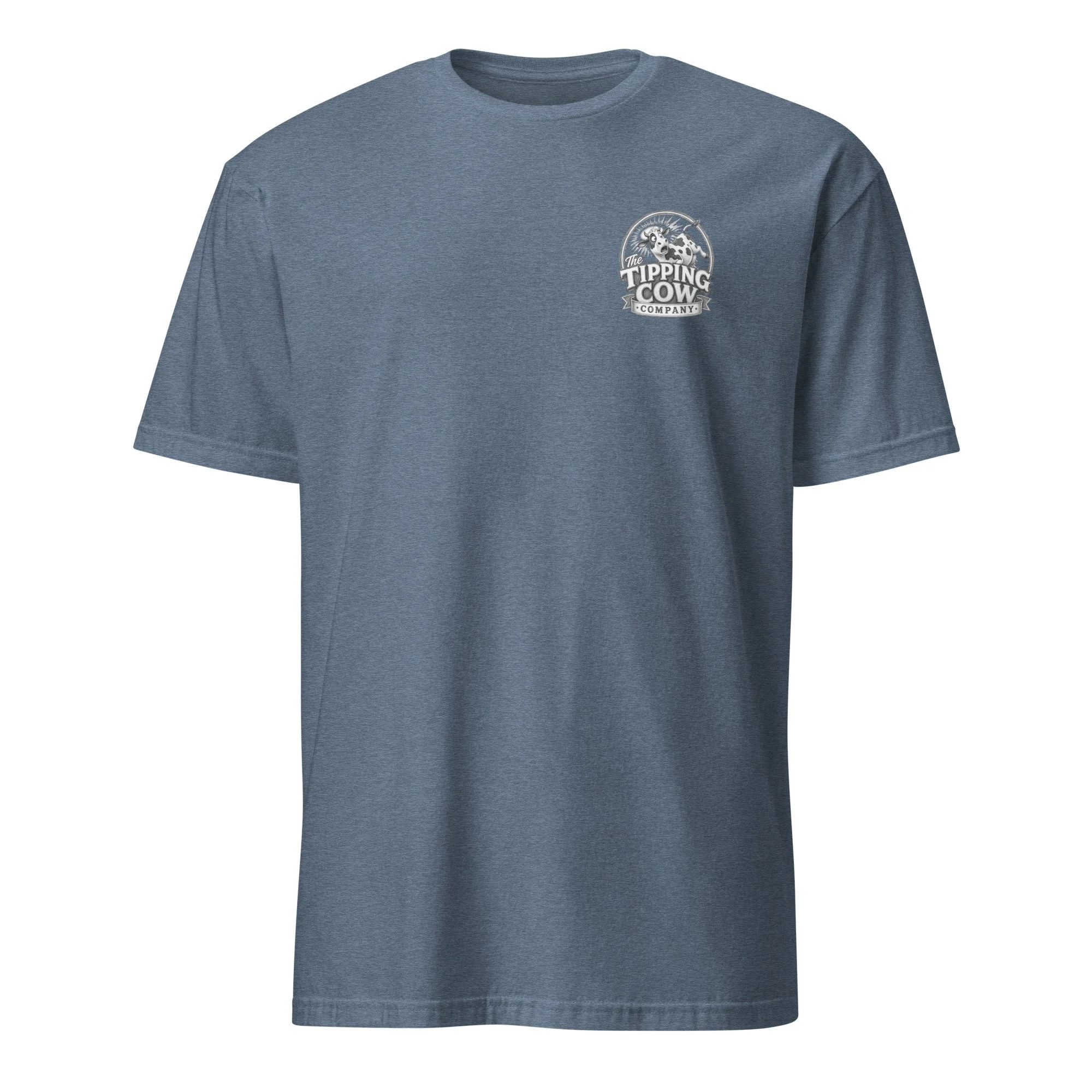Yellowstone State Cow Tipping T-shirt in heather indigo, front view