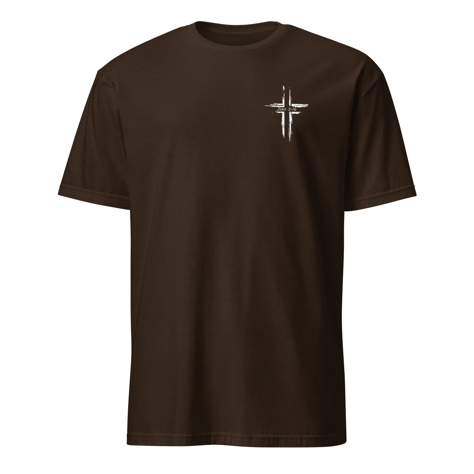 Corinth Bar and Grill shirt in dark chocolate, front view