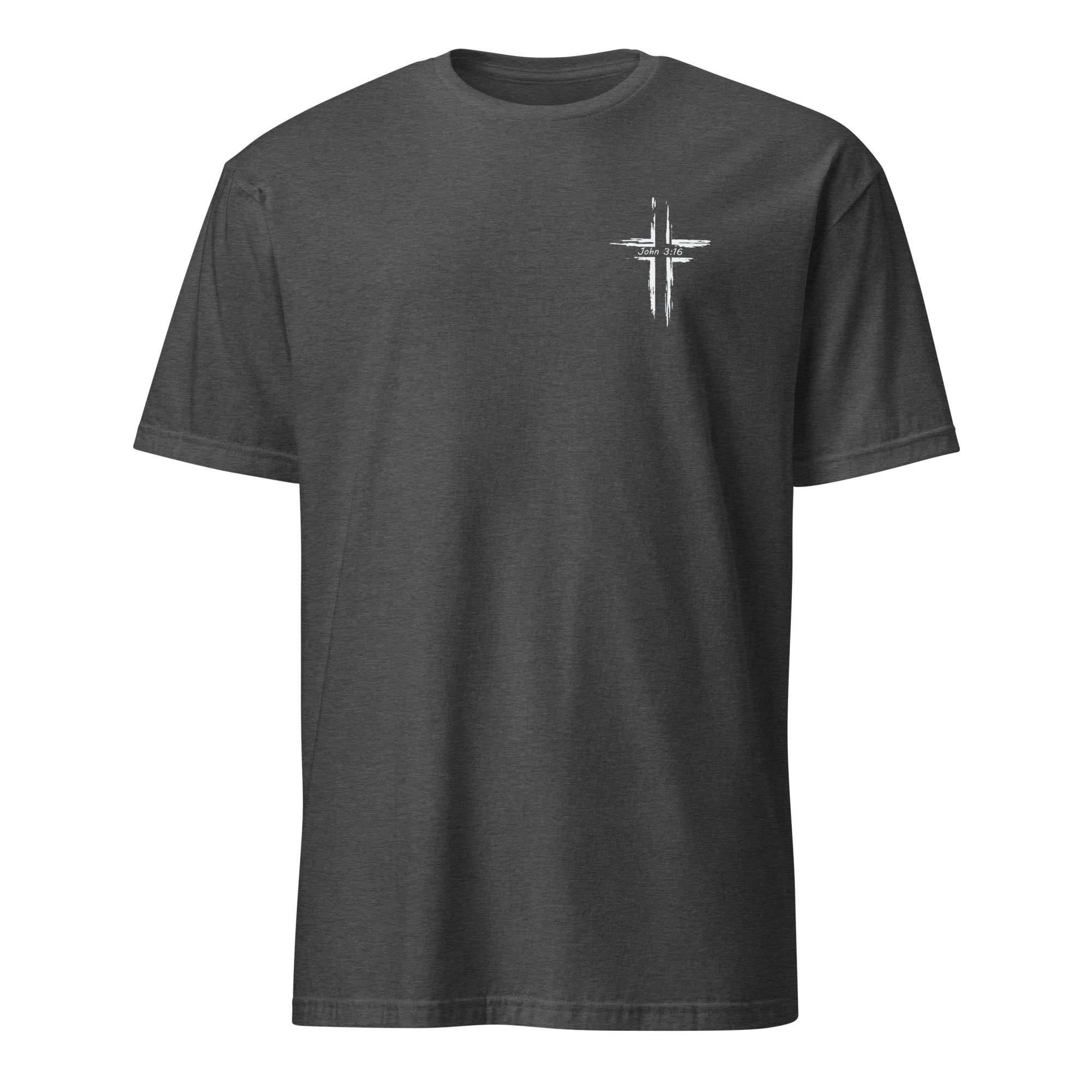 Corinth Bar and Grill shirt in dark heather grey, front view