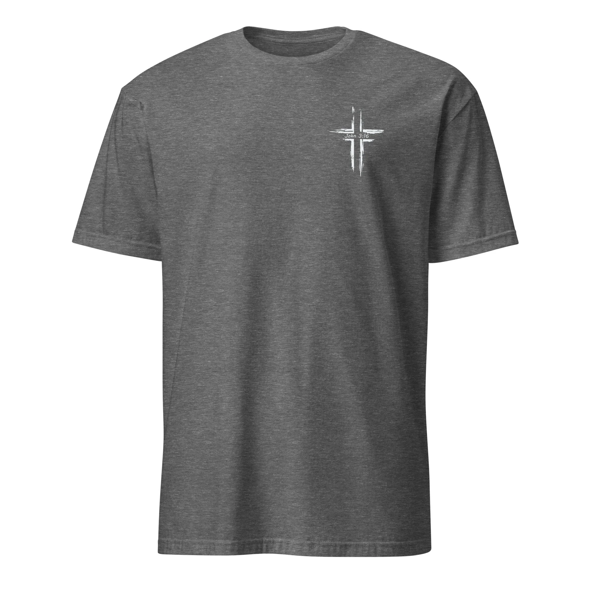 Corinth Bar and Grill shirt in graphite heather, front view
