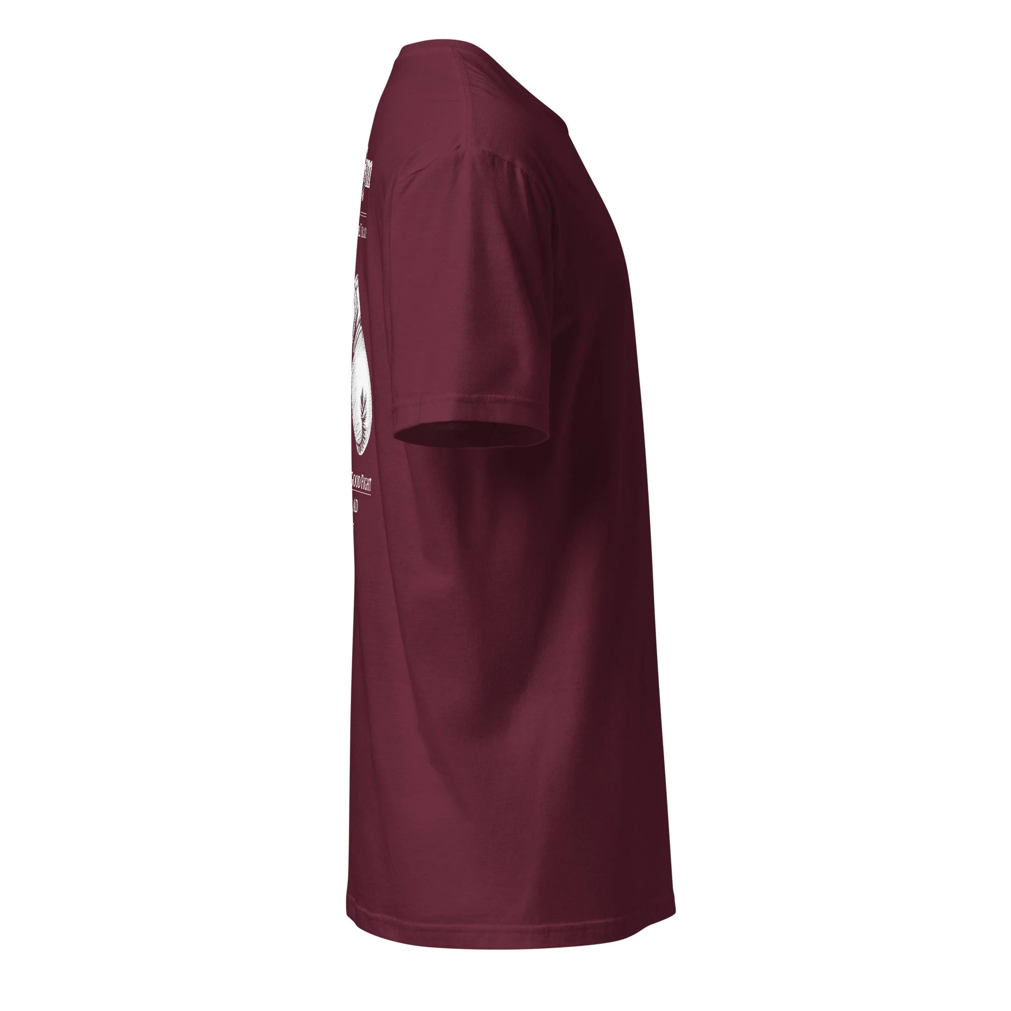 Paul's Gym Christian shirt in maroon, side view