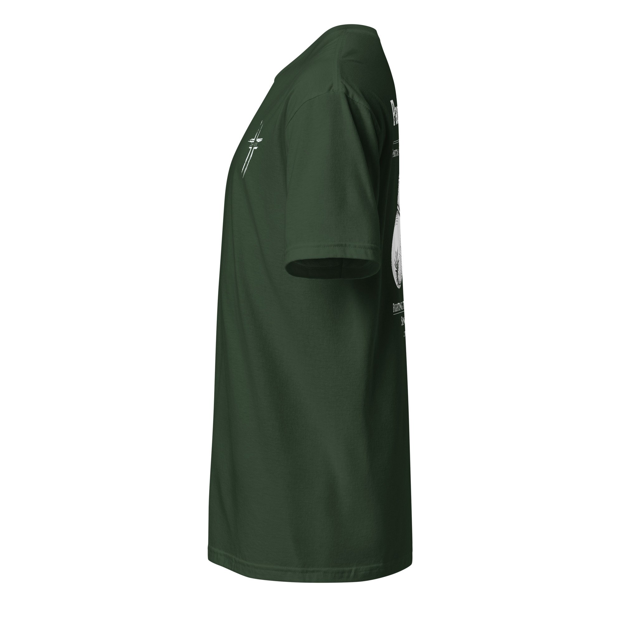 Paul's Gym Christian shirt in forest green, side view