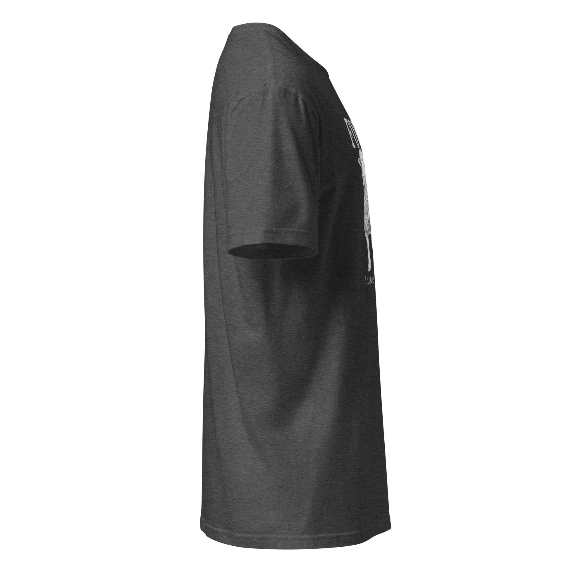 Christian Found Lost Lamb shirt in dark heather grey, side view