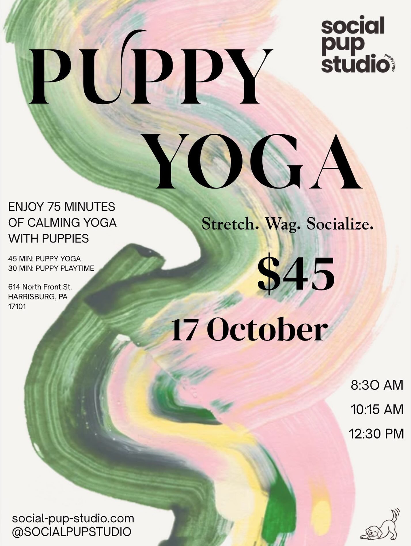 Today&rsquo;s Agenda: Book Puppy Yoga! 🐶🧘🏼&zwj;♀️ Join us OCTOBER 17 in HARRISBURG, PA for a relaxing yoga session with playful and cuddly puppies! Book your mat using the link in the bio! The puppies are waiting!! 🐾
