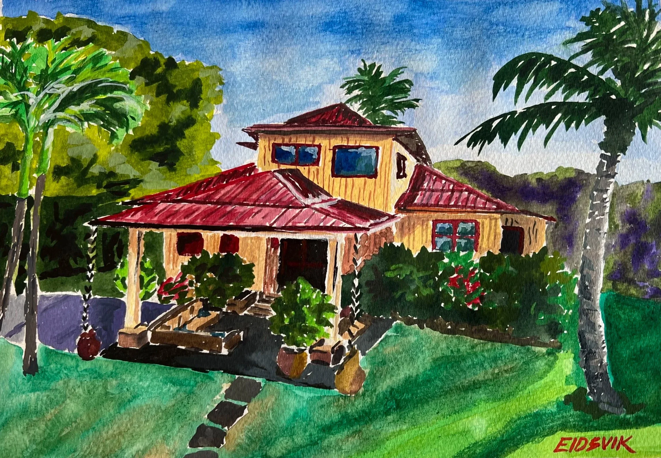 Eric's in Kauai, Hawaii, watercolour