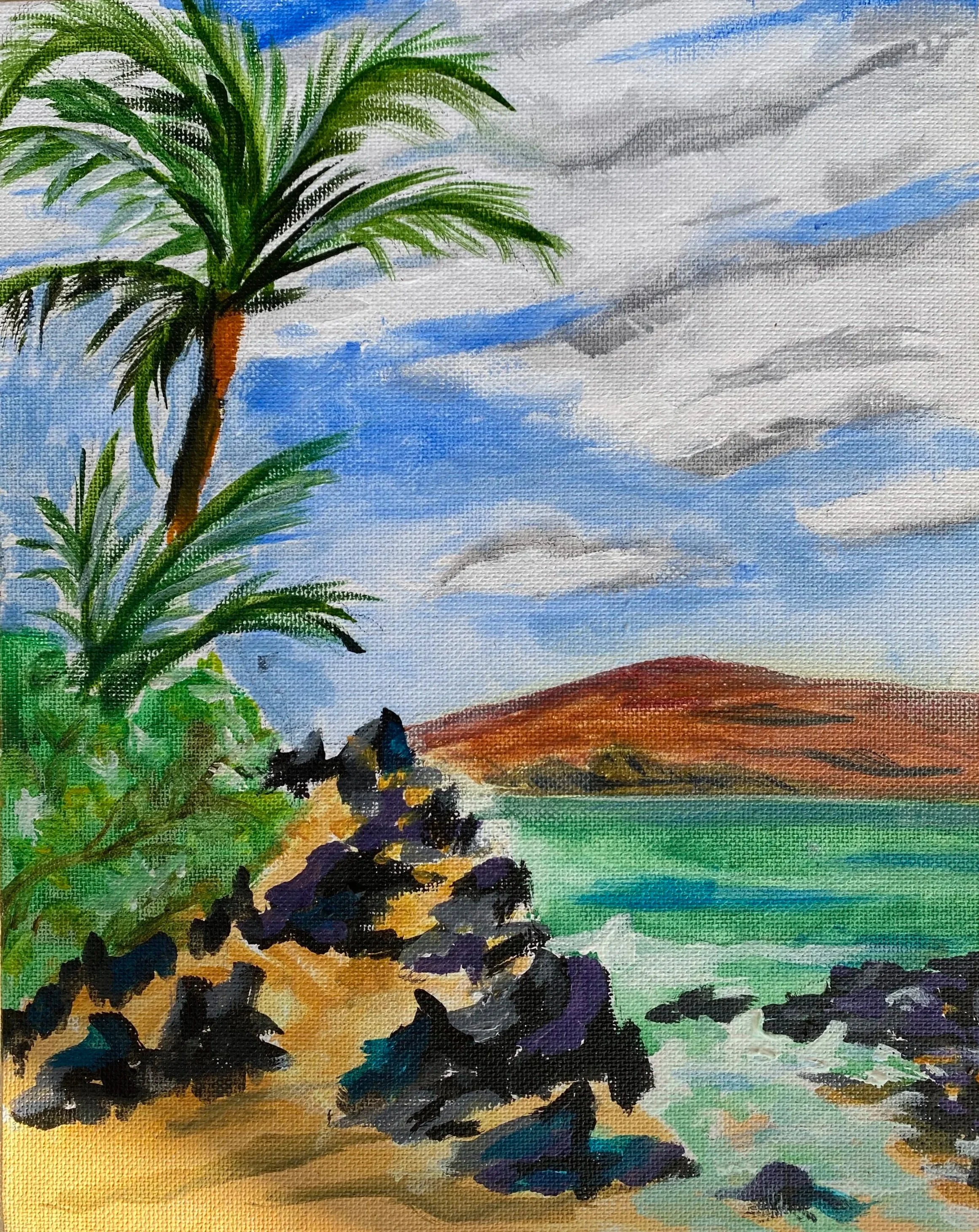 Maui beach, plein air, acrylic, 12"x8"