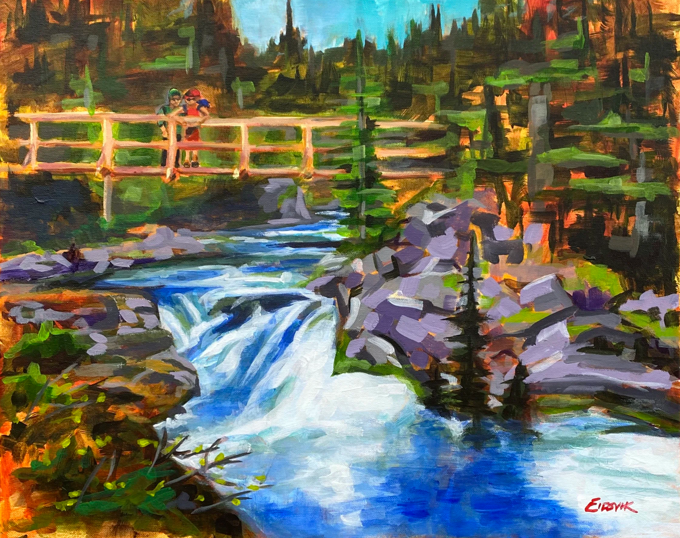 Naiset Creek falls, Assiniboine, acrylic, 24x18