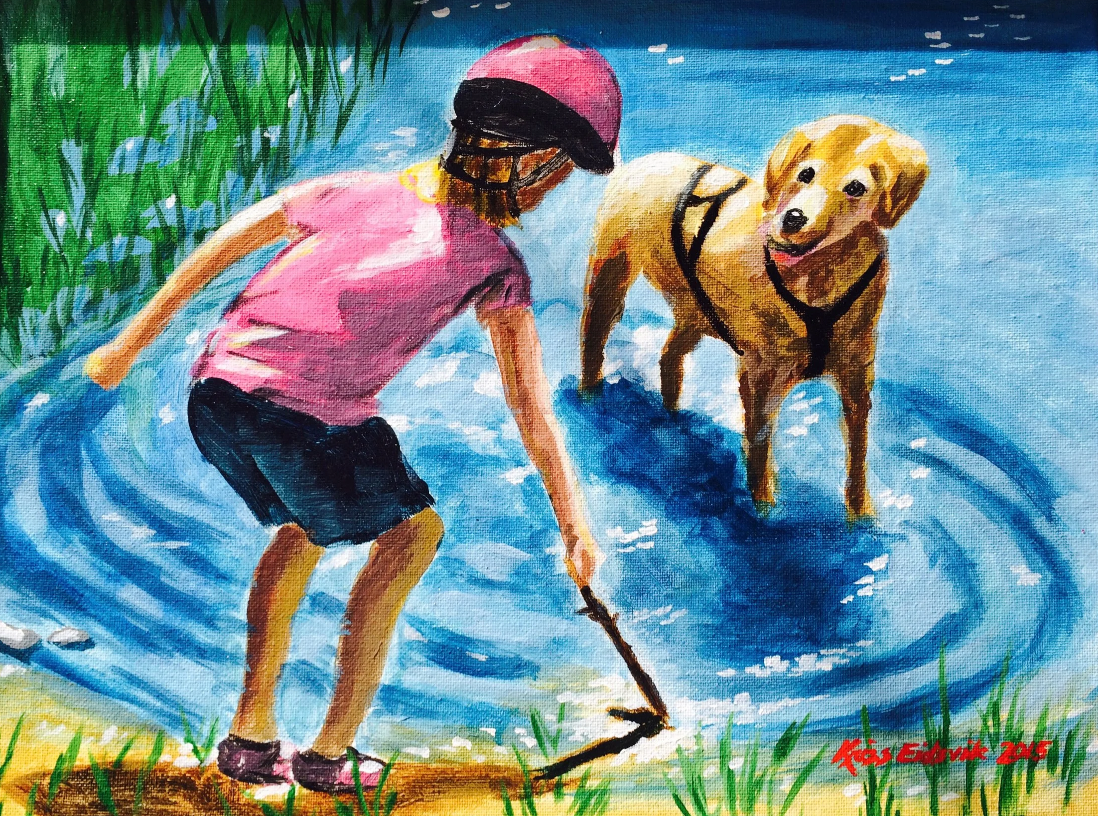Ella and Jonesy, Vermillion Lake, Acrylic