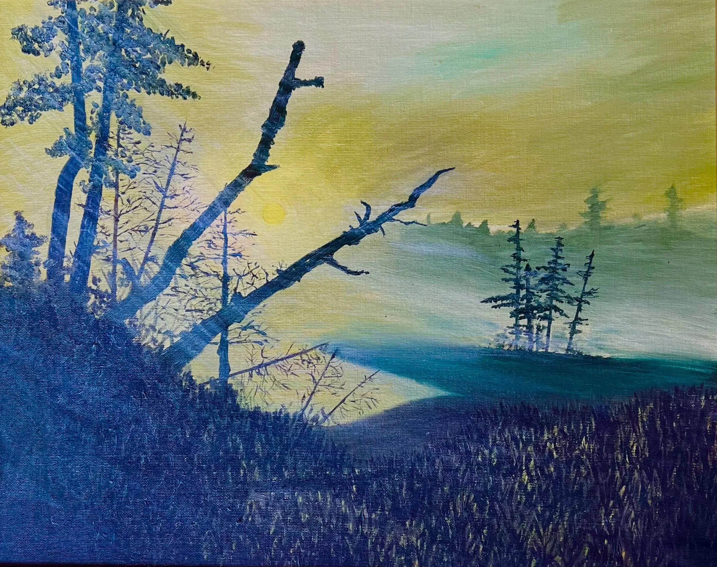 Mist, my first painting, grade 10, oil on canvas, 24x18