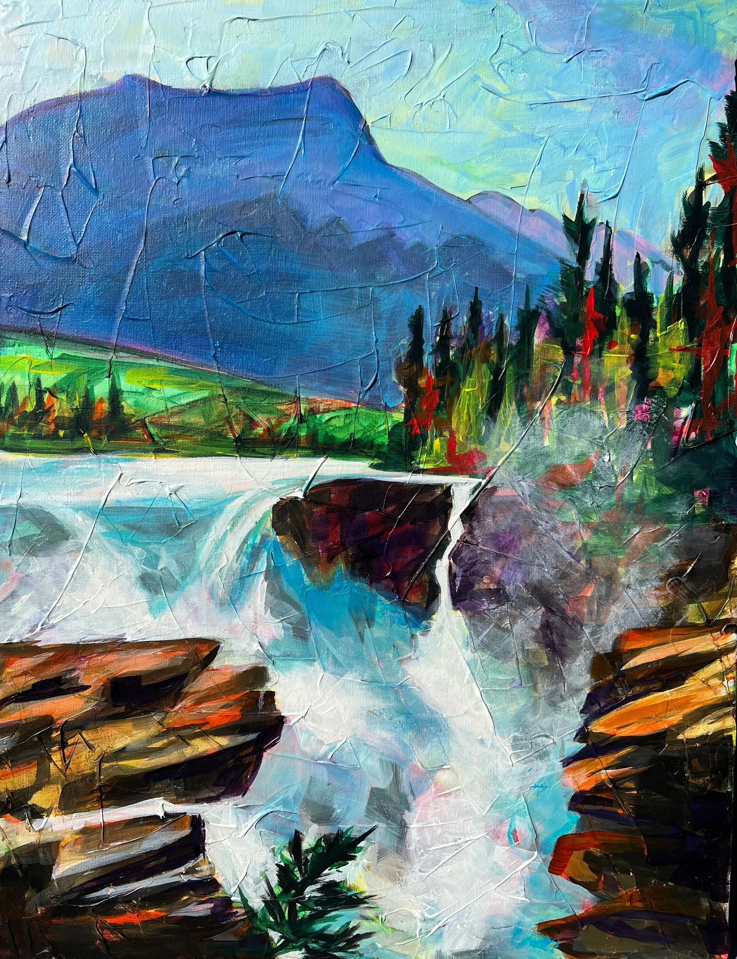 Athabasca Falls, Jasper, acrylic, 30" x 24" 