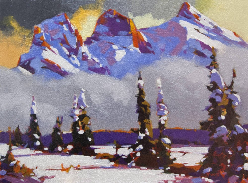Three Sisters in winter acrylic 10" x 12"