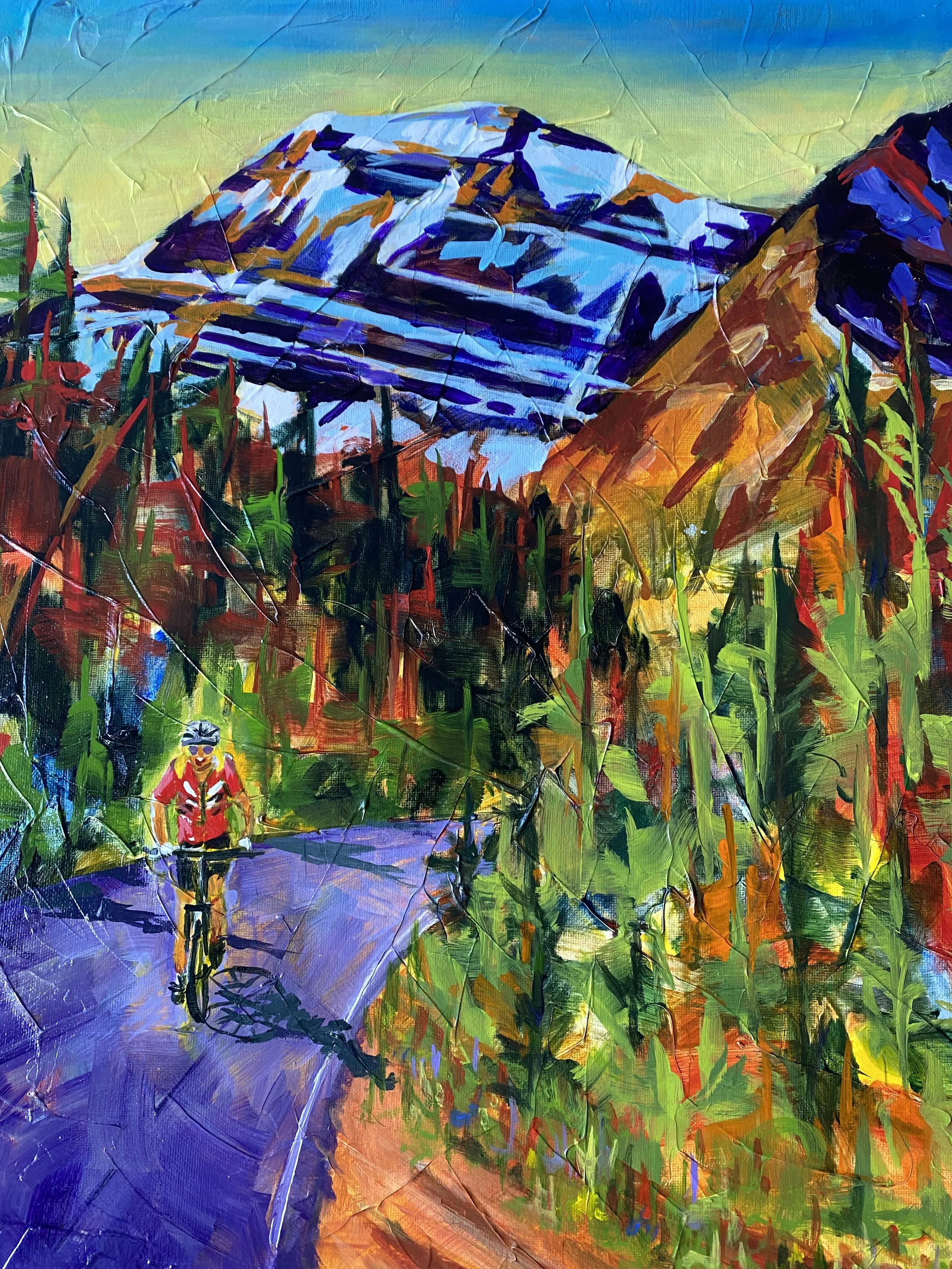 Edith Cavell and cyclist acrylic 30" x 18"