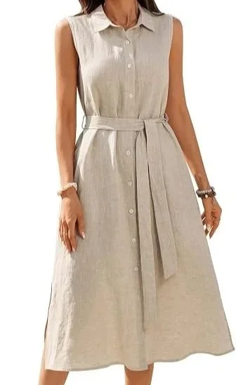Women%27s+100%25+Linen+Midi+Dress+Button+Down+Shirt+Dresses+with+Pocket+2026+Summer+Collared+Sleeveless+Split+Belt+Dress.jpg