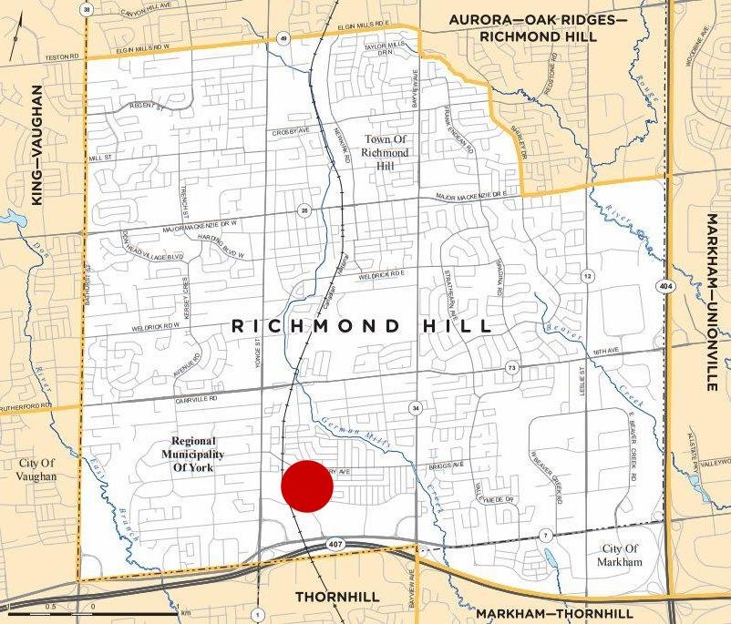 Map of Richmond Hill, Georgia, showing surrounding cities and roads, with a red dot marking a specific location near Highway 407.