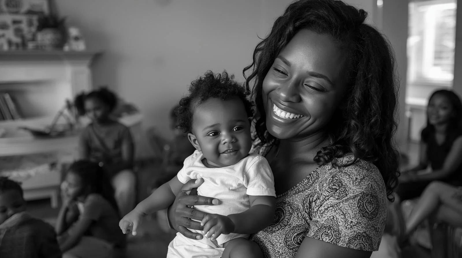 black postnatal mother with baby at community group