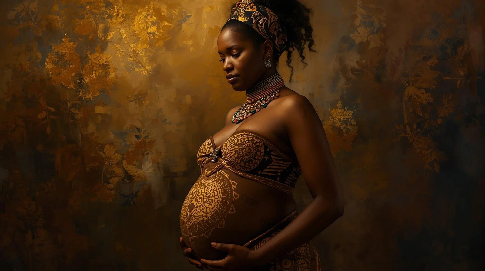 Black pregnant woman grounded, rooted, culture