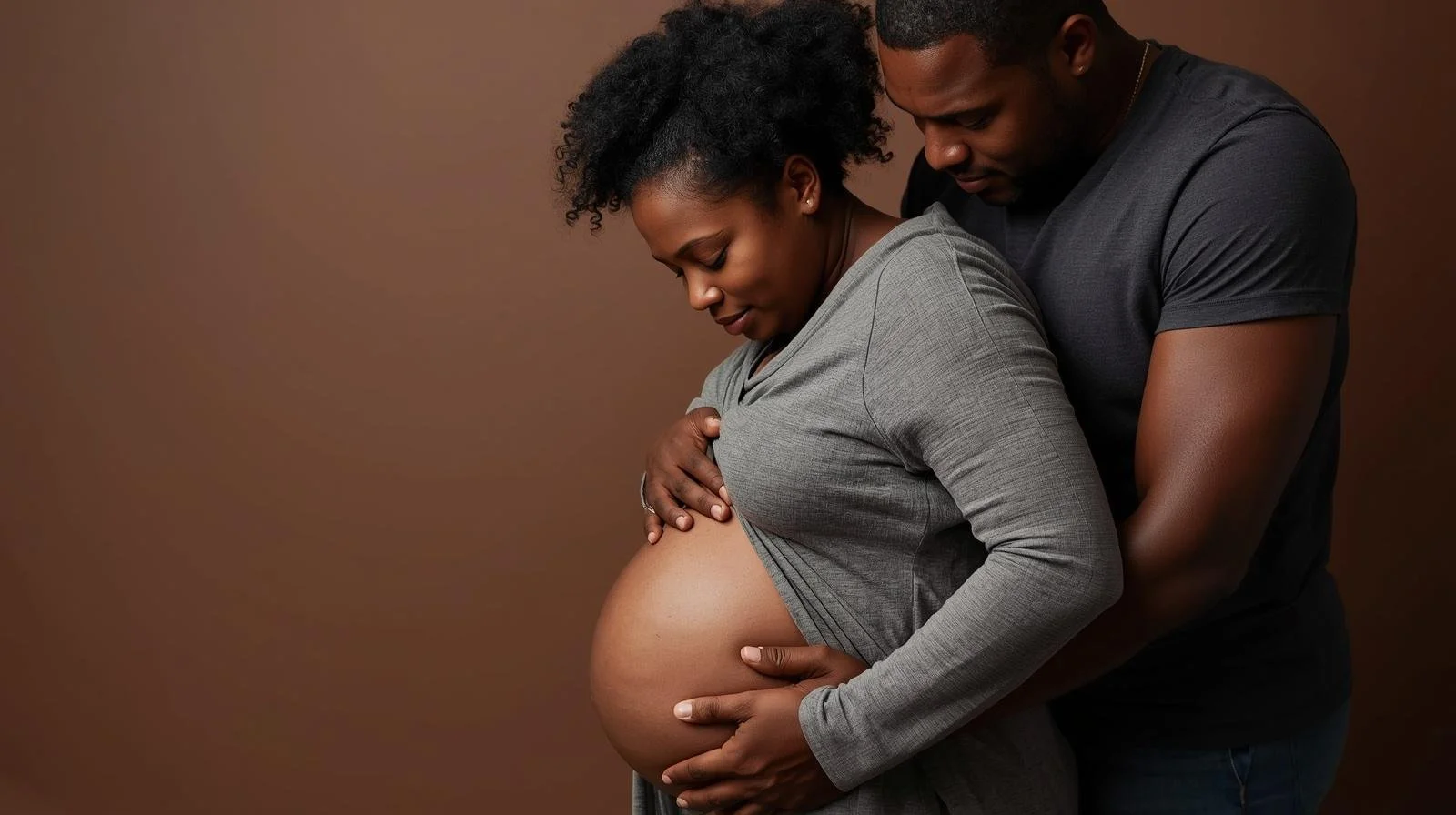 supportive partner aiding black pregnant woman in labour