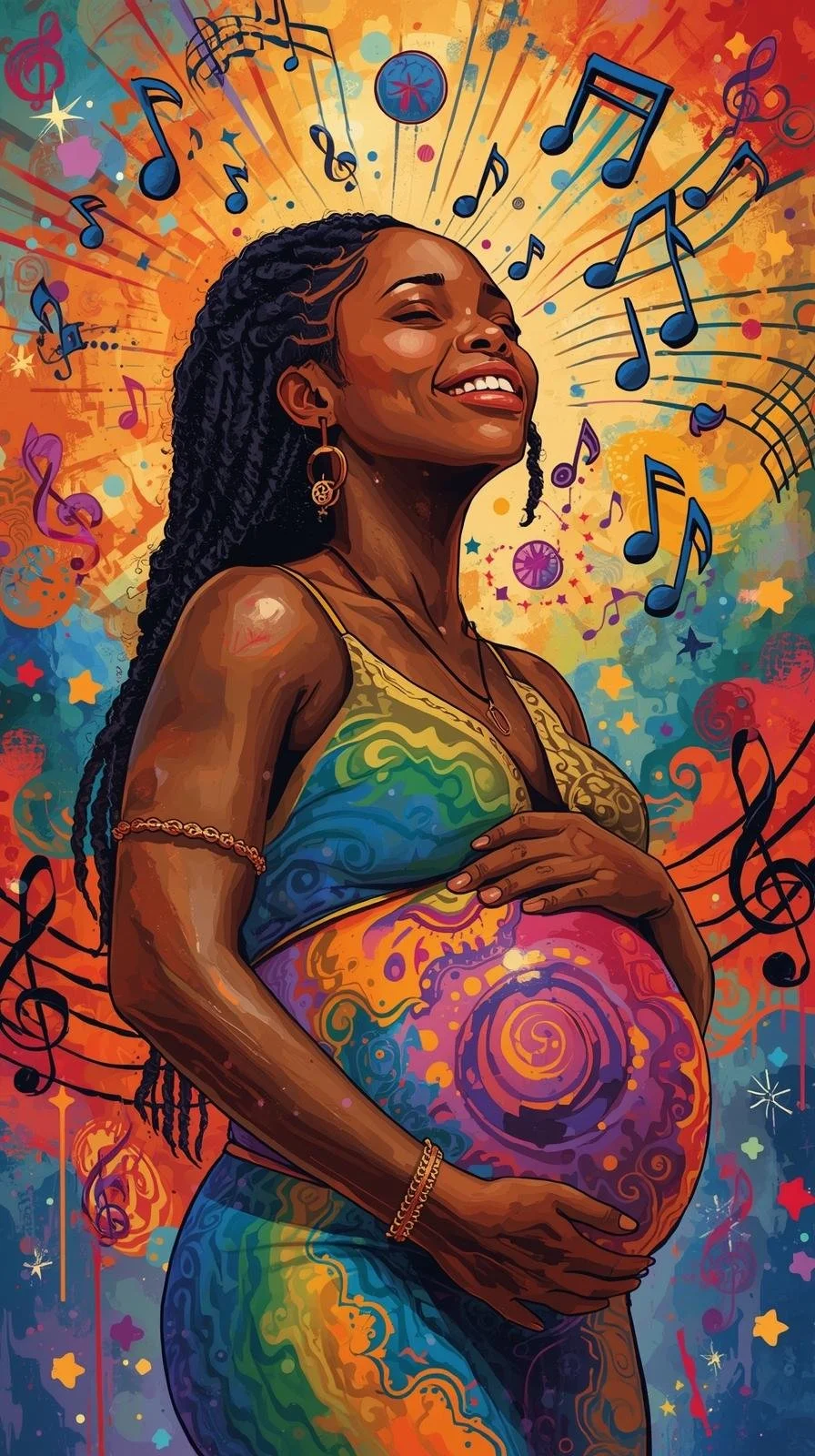 black pregnant woman birth rhythms, music, listening