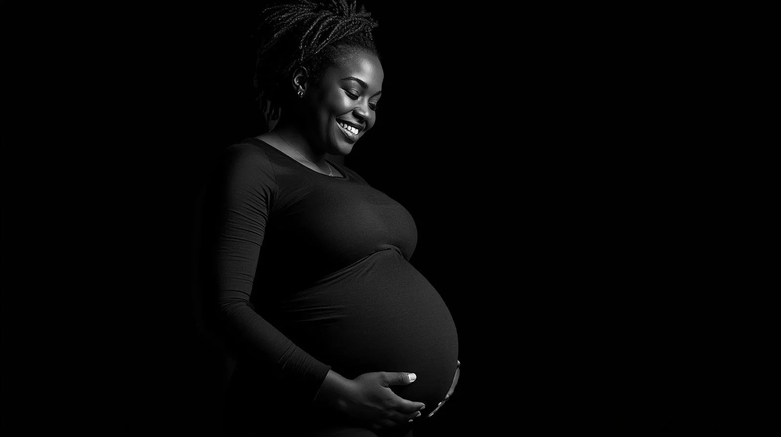 black pregnant woman happy and content