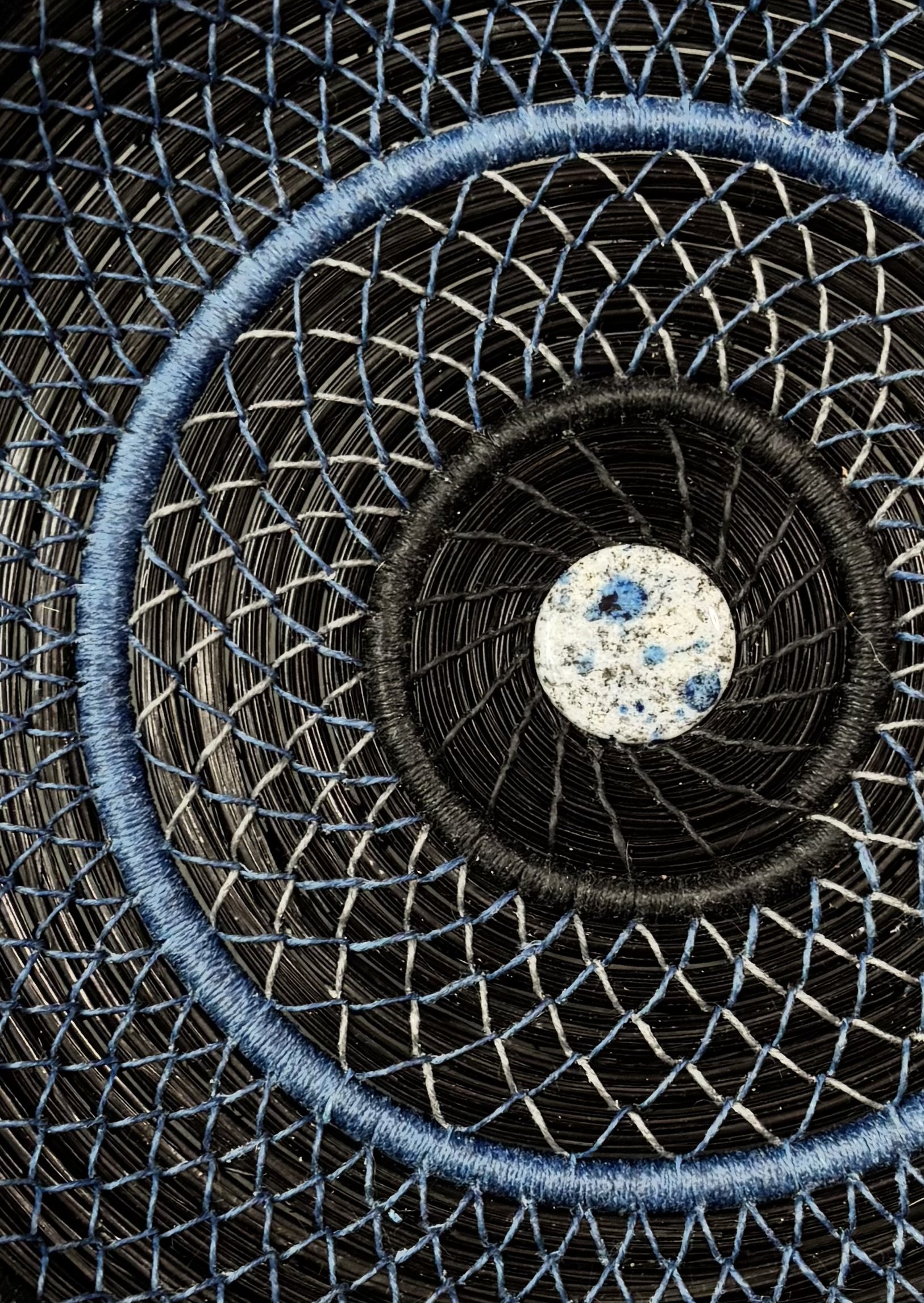 Unbroken Resolve original coiled pine needle basket with diamond stitching detail