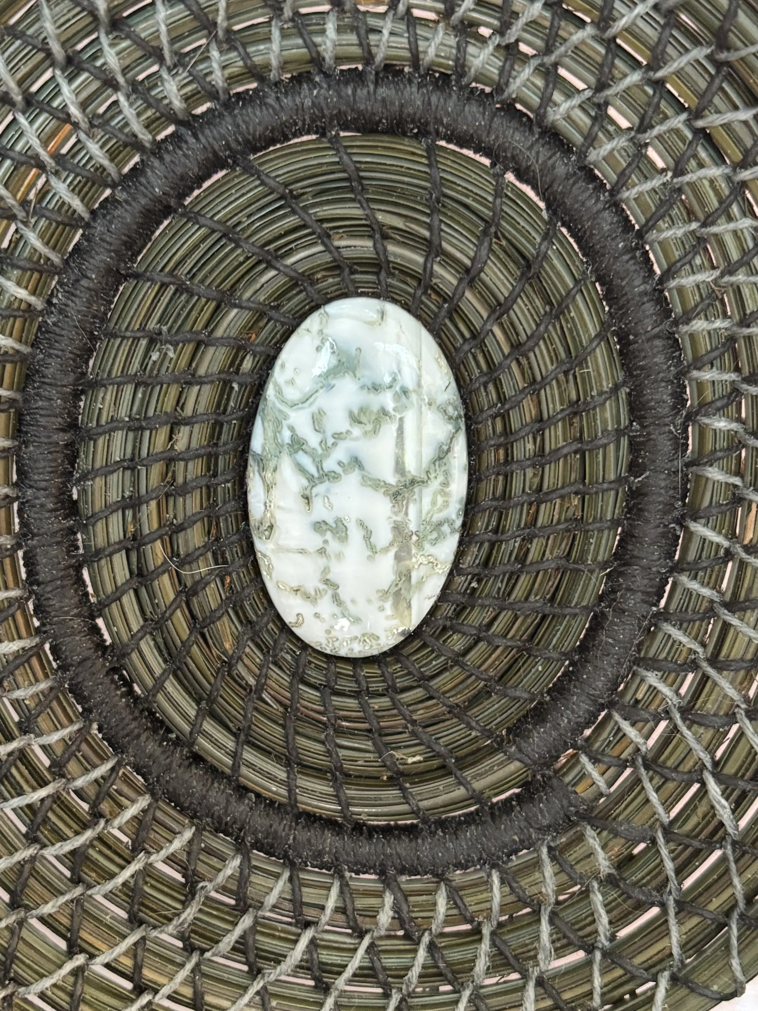 Tree agate center of Forest Shadows pine needle basket