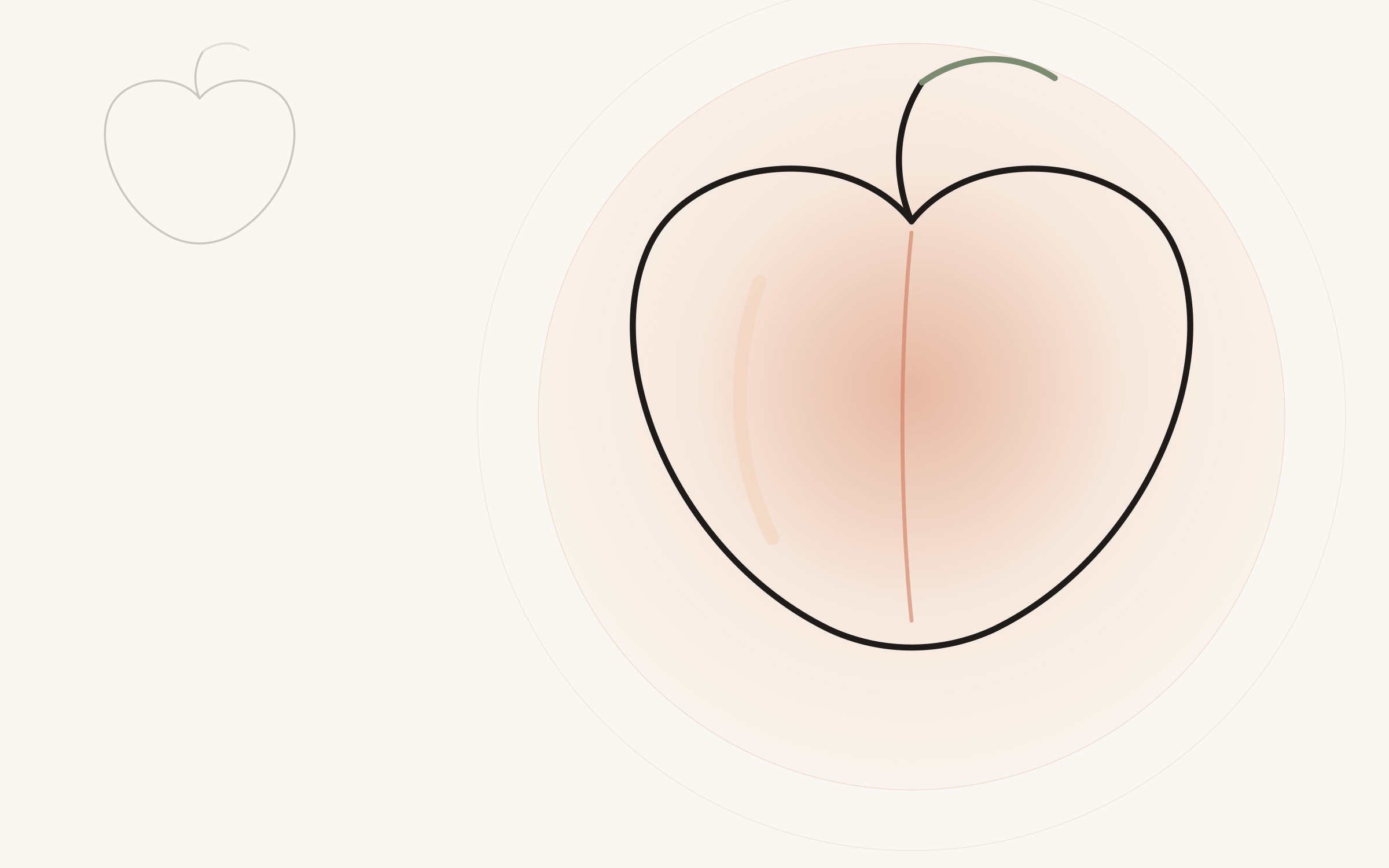 A line drawing of a peach, with black outlines and subtle shading, on a pale background.