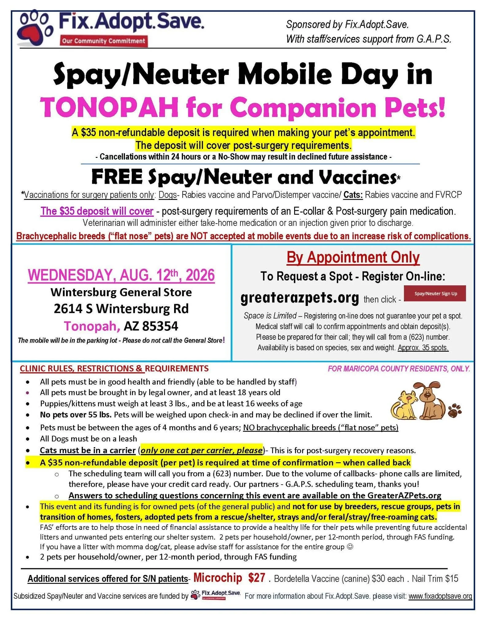 Free Spay/Neuter Mobile Day — August 12