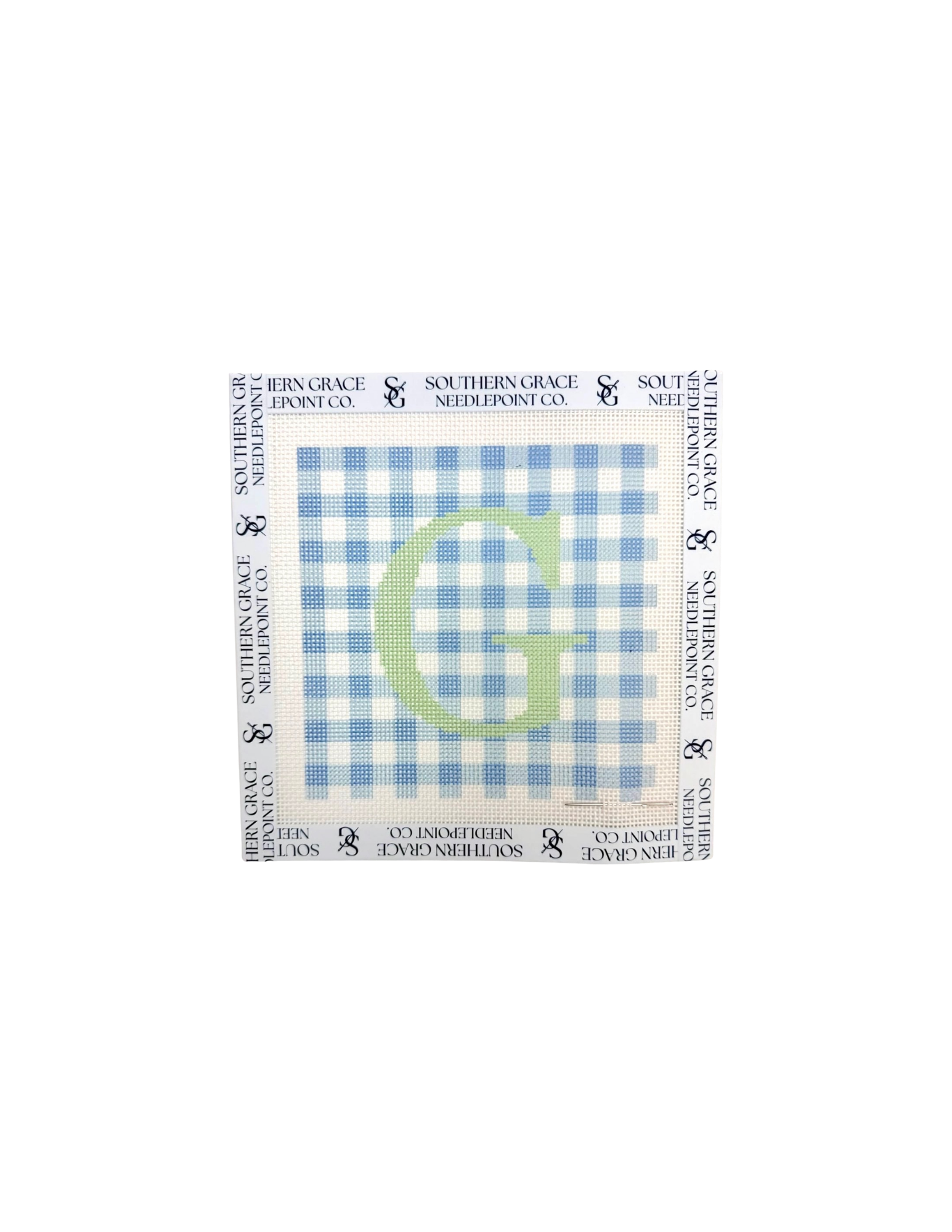 Blue Gingham Monogram Needlepoint Canvas – Custom Initial