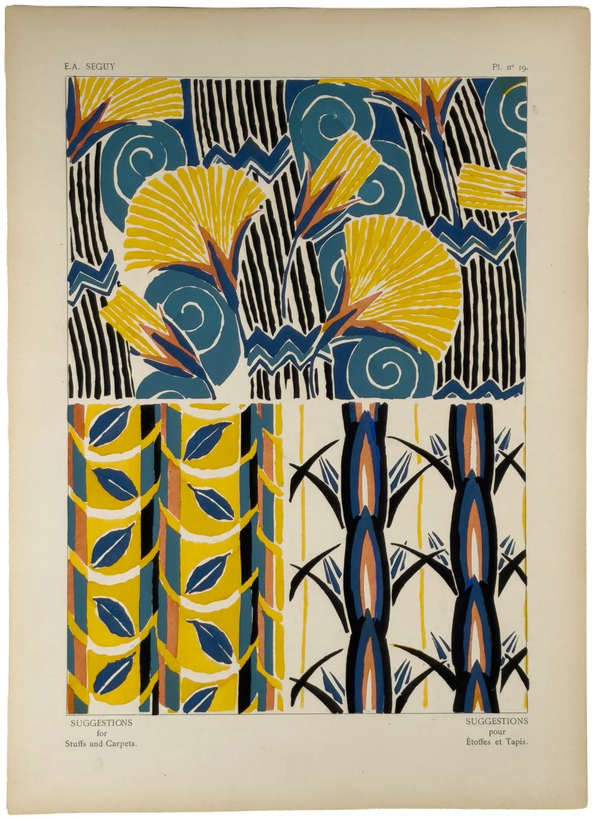 Plate n°19 from "Suggestions pour étoffes et tapis: 60 motifs en couleur" by E.A. Séguy. $250 