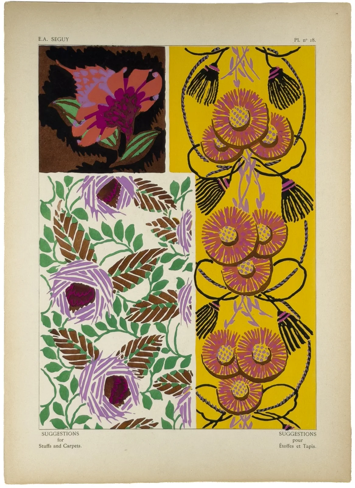 Plate n°18 from "Suggestions pour étoffes et tapis: 60 motifs en couleur" by E.A. Séguy. $250